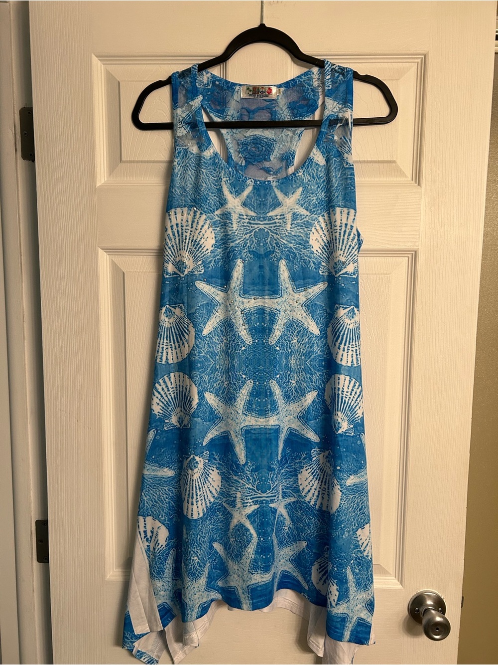 India Boutique Blue & White Lace-Effect Sheer Beach Coverup